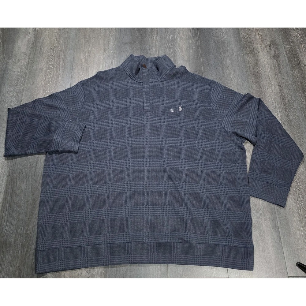 NWOT Polo Ralph Lauren 1/2 Zip Sweater Men 4XB Blue Plaid Houndstooth Preppy
